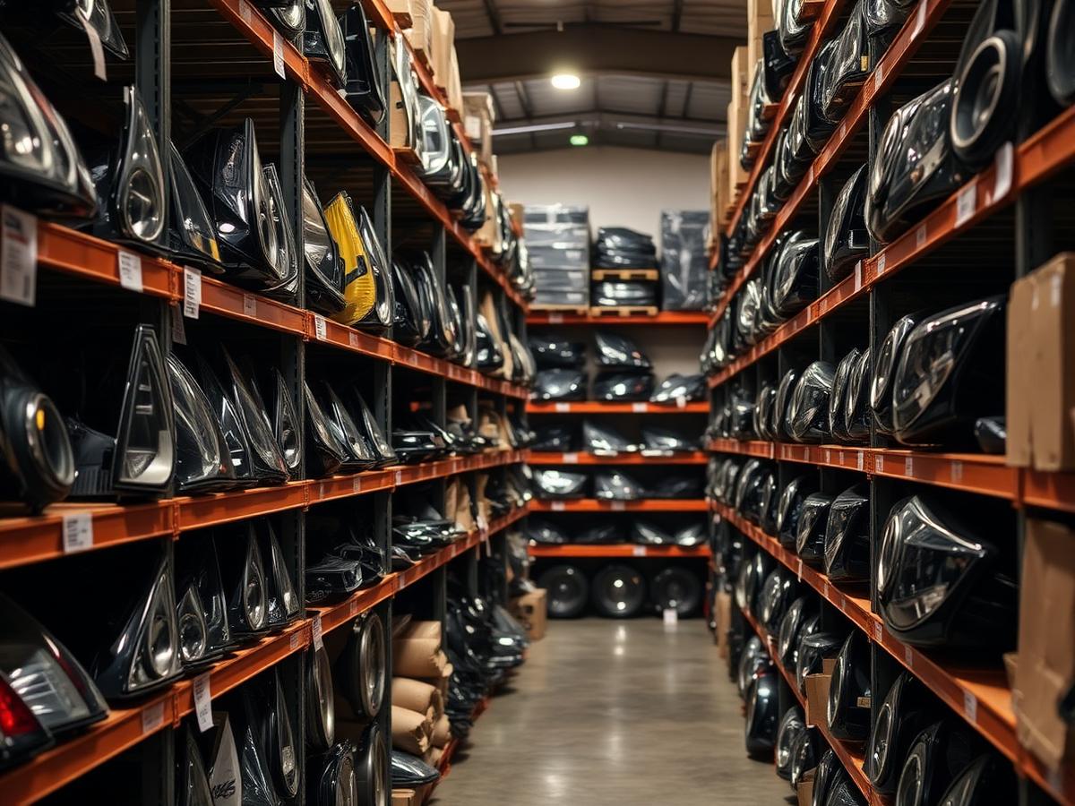OEM Honda parts on organized warehouse shelves